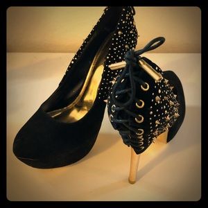 Corset back studded heels